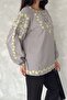 Women's Gray Halter Neck Embroidered Cotton Blouse - 3