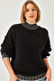 Women's Black Optical White Casual Patterned Knitwear Sweater 20247560