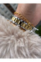 , Silver Yellow Color Steel Strap, Stone-Encrusted Square Dial Women's Wristwatch + Bracelet Gift - 7