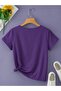 Women's Purple V-Neck Regular T-Shirt - 3