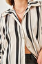 Women's Ecru Black Striped Button Closure Satin Shirt 2011 60261333 - 5