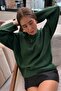 سترة تريكو نسائية ذات ملمس ناعم من Green Crew Neck قصة فضفاضة - 3
