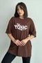 Women's Brown Toxic Printed Crew Neck Oversize T-Shirt