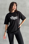 Women's Black Toxic Printed Crew Neck Oversize T-Shirt