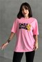 Women's Pink Smile Club Printed Crew Neck Oversize T-Shirt