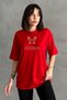 Women's Red Mysterious Butterfly Printed Crew Neck Oversize T-Shirt - 2