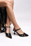 حذاء Esronyn للنساء بكعب Stiletto، مفتوح من الخلف وبمقدمة مدببة، باللون الأسود المحبب - 0012707 - 3
