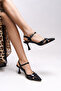 حذاء Esronyn للنساء بكعب Stiletto، مفتوح من الخلف وبمقدمة مدببة، باللون الأسود المحبب - 0012707 - 2
