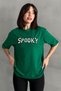 Women's Green Spooky Printed Crew Neck Oversize T-Shirt