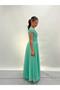Girl's Green Strap Shoulder Detailed Sparkly Tulle Long Evening Dress 10-15 Years - 4
