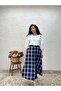 Pleated Collage Dark Blue Plaid Skirt - 3