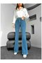 Elle Medium Blue Flare Leg Denim Trousers High Waist Flare Jeans Gatherer