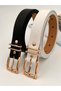 Set of 2 Opportunity Product Gold Buckle Women's Belt with Grid Bridge, Jacket Belt, Trouser Belt, Dress Belt