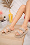 Women's Cream Rope Drawstring 2-Stripes High-Sole Straw Slippers 5cm - 2