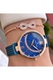 Brand Navy Blue Steel Fine Mesh Cord Proof Guaranteed Women's Wristwatch with Bracelet Gift