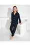 Milan Fabric Oversize Button Shirt Collar Long Sleeve Navy Blue Heart Print Pajamas Set - 2