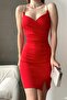 Red Scuba Fabric Strap Stone Detail Thin Strap Slit Dress - 3