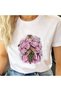 Women's Printed Detail Oversize Bol Cut T-Shirt with Cycling Neck