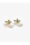 Pearl-Detailed Flower-Shaped Earrings - 3