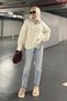 Ecru V-Neck Oversize Women's Knitwear Sweater Mg2149 - 7
