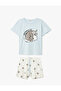 Cotton Printed Short Sleeve Crew Neck Shorts Pajamas Set