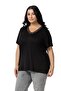 Plus Size V Neck Half Sleeve Collar Lace Black Blouse - 5