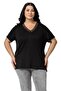 Plus Size V Neck Half Sleeve Collar Lace Black Blouse