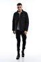 Men's Winter Diamond Patterned Long Basic Black Coat - 4