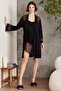 Combed Cotton Lace Women's Nightgown and Dressing Gown Set - 4015 Black