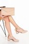 Women's Nude Karnıyarık Short Heeled Shoes Bag Set