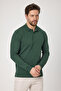 Frank Men's Green 100% Cotton Pique Knitted Stretch Fabric Slim Fit Long Sleeve Polo T-Shirt - 6