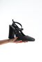 Black Skin Square Toe Buckle High Heeled Shoes - 4