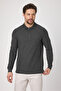 Lewin Men's Anthracite 100% Cotton Waffle-Free Stretching Fabric Slim Fit Long Sleeve Polo T-Shirt - 7