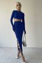 Women's Cobalt Blue Sandy Fabric Hand-Tied Crop Top and Slit Lace Detail Midi Skirt Double Set 299 - 6