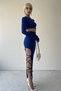 Women's Cobalt Blue Sandy Fabric Hand-Tied Crop Top and Slit Lace Detail Midi Skirt Double Set 299 - 3