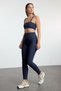 Navy Brushed Soft Fabric Full-Length Knit Sports Leggings with Pocket and Tie Detail THMAW25TY00014