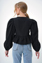 Women's Black Crew Neck Tie-Detail Bow Princess Sleeve Poplin Blouse ALC-X13375 - 6