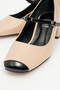 Apena Beige Skin-Black Patent Leather Women's Short Heeled Shoes - 3