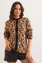 Women's Camel Buttoned Raised Loose Leopard Cardigan Hrk- 19000333 - 2