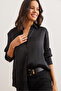 Women's Black Satin Crinkle Woven Shiny Shirt Gml- 19001276 - 3