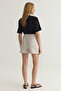 Beige Linen Look Striped Back Waist Elastic Knee Length Woven Shorts & Bermuda Twoss25Sr00022 - 7