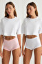Beyaz-Pembe 2'li Paket Seamless/Dikişsiz Kalpli Boxer Örme Külot THMSS25KU00009 - 2