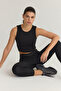 Siyah Fırçalı Soft Kumaş 2 Katlı İçi Pedli Spor Sütyenli Örme Üst/Bluz THMSS25BZ00001 - 3
