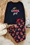 Navy Blue 100% Cotton Cherry Printed Knitted Pajamas Set Thmaw23Pt00494
