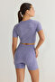 Lila Crop Seamless/Dikişsiz Bisiklet Yaka Örme Spor Üst/Bluz TWOSS21BZ1419 - 5