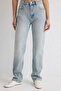 Açık Mavi Yüksek Bel Straight Düz Kesim %100 Pamuk Non-Stretch Jeans TWOSS25JE00084 - 7