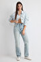 Açık Mavi Yüksek Bel Straight Düz Kesim %100 Pamuk Non-Stretch Jeans TWOSS25JE00084 - 6