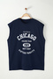 Navy Blue Oversize/Loose Cut Sleeveless Chicago Print Plus Size Tank Top Tmnss25Cv00001 - 8