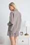 Brown-Multicolor Striped Woven Pajama Set with Shorts Thmss25Pt00134 - 5