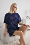 Lacivert %100 Pamuklu Güneş Desenli Şortlu Örme Pijama Takımı THMSS25PT00139 - 3
